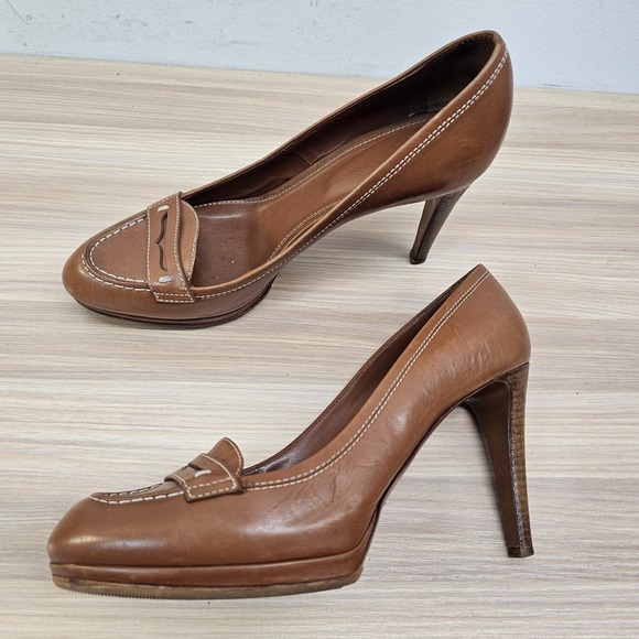 Sergio Rossi Platform Pumps Womens 39.5 9 Brown Leather...